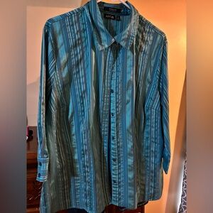 Apt. 9 Teal and Black Striped Blouse
